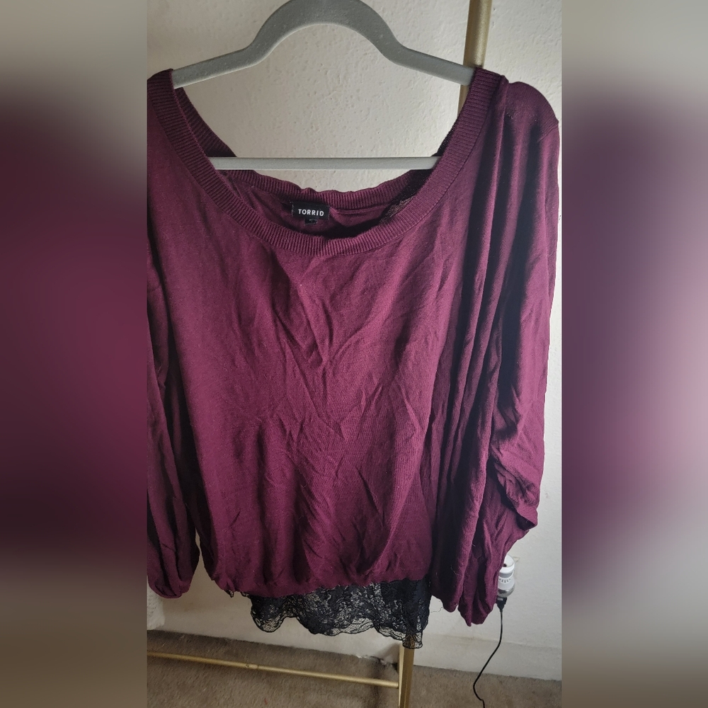 Torrid Burgundy With Black Lace Sweater 5x